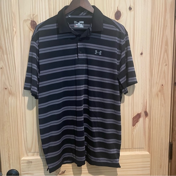 Under Armour Men's Polo with Black and Gray Stripes - Picture 1 of 5